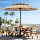 AreShark 11ft 2 Tiers Patio Umbrella - Outdoor Umbrella Waterproof UV Protection, Market Table Umbrella w/ 8 Sturdy Ribs&Crank for Pool, Porch, Garden(Beige)