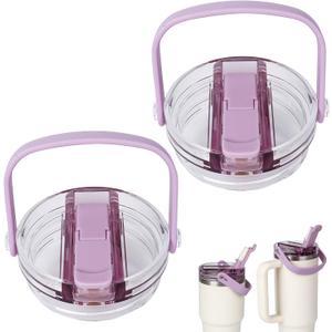 30oz and 20oz Flip Straw Lid for Stanley Quencher, Leak Proof Top Replacement with Detachable Handle for Stanley Quencher H2.0 and ProTour, BPA-Free No Spill Reusable Lids for 30oz&20oz, Purple*2