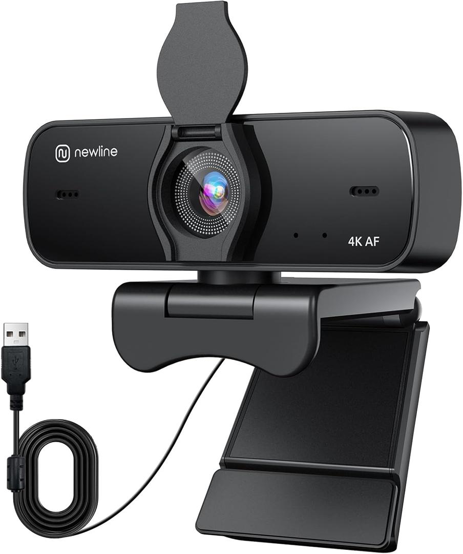 4K Webcam for PC with Dual Microphones, Autofocus USB Camera with Privacy Cover and Auto Light Correction, Plug and Play for Laptop, Mac, Zoom, Teams, Video Calls and Streaming