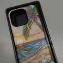 Esdot for iPhone 14 Pro Case Cute - Wireless Charging Compatible – Dual-Layer Soft Silicone + Hard Shell - Wildflower Design - Protective Phone Cover for Women Girls - Palm Tree Sunset Beach