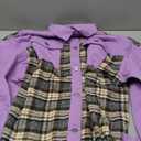 NILOINE Women's Cropped Plaid Shacket Jacket Long Sleeve Button Down Shirt Coat Tops with Pockets M