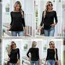 Ficerd 3 Pack Women's 3/4 Sleeve Lettuce Trim Tight Tops Boat Neck T Shirts Slim Fit Casual Fitted Basic Tees(Black, White, Pink,XX-Large)