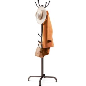Pipishell Coat Rack with 14 Hooks, Freestanding Coat Rack Stand for Entryway, Hallway, Bedroom, and Office, Metal Coat Tree & Hat Rack for Coats, Hats, and Bags, Brown
