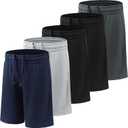 BVNSOZ Boy's Basketball Shorts Youth Boy's Active Athletic Performance Shorts with Pockets Moisture Wicking Shorts for Boys (Large, Black,Black,Navy Blue,Dark Gray,ight Gray)