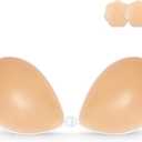 Niidor Adhesive Bra Strapless Sticky Invisible Push up Silicone Bra for Backless Dress with Nipple Covers (Creme)