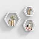 Hexagon Floating Shelves, Set of 3 White Hexagon Wall Shelves | Modern Honeycomb Floating Shelves for Living Room, Bedroom, Office | Hexagonal Wall Organizer Hanging Shelf