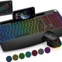 BlueFinger Wireless Keyboard and Mouse Combo Backlit, 2.4G Rechargeable Ergonomic Gaming Keyboard with Wrist Rest, Phone Holder, Volume Knob, Silent Light Up Keyboard with Mouse for Computer Laptop