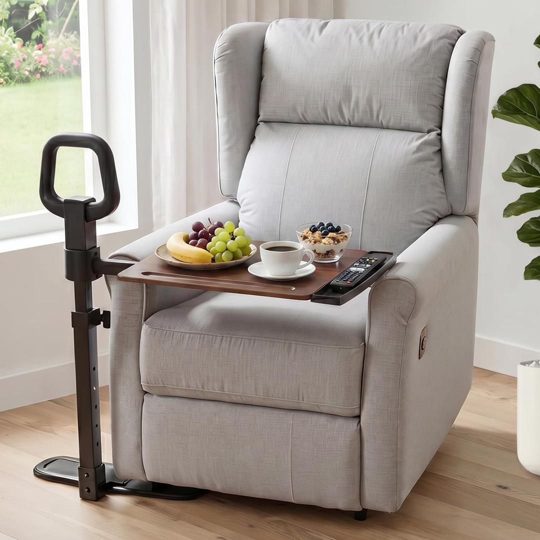 PELEGON Tray Table, 360° Swivel Table for Recliner, Adjustable Height with X-Large Table for Eating and Laptop, TV Trays for Couches & Chairs with Ergonomic Stand Assist Safety Handle for Elderly, Tray Size: 14.8" x 16"