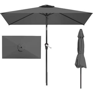 Patio Kingdom 6.5' x 10' Rectangular Patio Umbrella Large Outdoor Market Umbrella w/UV Protection, Push Button Tilt and Crank Lift, Rectangle Table Umbrella for Garden, Deck, Pool, Patio, Grey