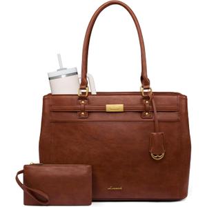 LOVEVOOK Laptop Tote Bag for Women, 17.3 Inch Waterproof Leather Work Computer Bag, Large Business Office Briefcase Shoulder Handbag Purse