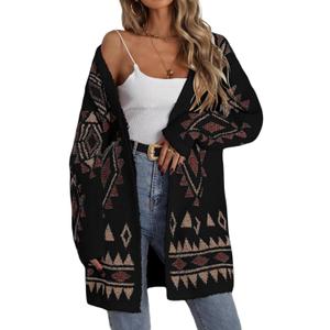 WDIRARA Women's Open Front Long Sleeve Long Cardigan Boho Chunky Sweaters Outwear Coats 2025 Fall Outfits (Black, Small)