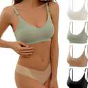 V Neck Bra Padded Seamless Adjustable Straps Bralettes Everyday Basic Sleeping Bras, Multiple Pack, Small