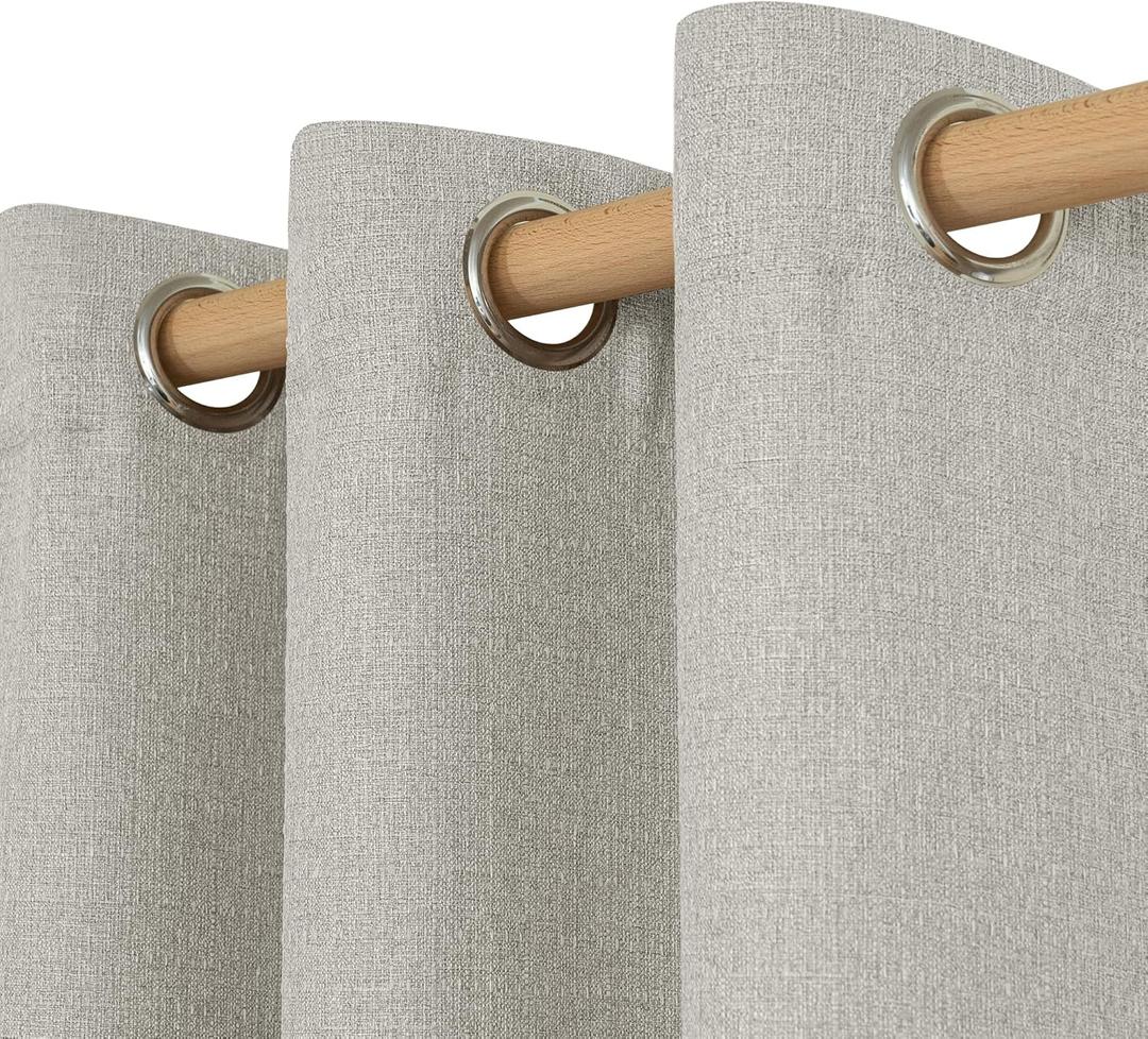 LAMIT Light Grey Linen Textured Curtains for Living Room, Grommet Thick Light Reducing Curtain Light Filtering Panels Drapes for Bedroom/Outdoor/French Door, Set of 2 Panels, W52 x L95