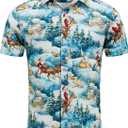 J&DHUASHA Christmas Hawaiian Shirt for Men Short Sleeve Button Down Santa Vacation Dress Shirts (Blue, XXXL)