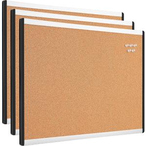Amazon Basics Cork Bulletin Board, 17" x 23", Pin Board for Office & Home, Wall Organizer with Aluminum Frame, Lightweight, Easy to Install, 3-Pack