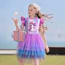 LQSZ Girls Tulle Dresses Princess Flutter Sleeve Tutu Dress for Toddler Girl 3-12 Years (Purple)