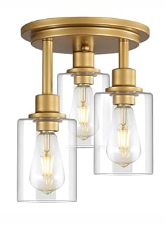 Semi Flush Mount Ceiling Light,3 Lights Clear Glass Shade, Matte Black Finish,Farmhouse Industrial Rustic Ceiling Light Fixture for Hallway Kitchen Island Entryway Bedroom, E26 Socket,11.2.