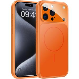 TOBOVON for iPhone 15 Pro Max Case with Camera Lens Protector, Compatible with MagSafe, Slim Matte Magnetic Shockproof Phone Cover for iPhone15 ProMax, Orange