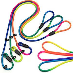 3-Pack Adjustable Rainbow Dog Slip Leads Multi-Color, 5FT Reflective Nylon  No Collar Needed, No-Pull, Ideal for Small/Medium Dogs (Training/Walking)