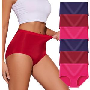 Womens Underwear Pack,C Section High Waisted Tummy Control Moisture-Wicking Brief Underwear,plus size Panties 6Packs (XX-Large, 6pack-3color-royal Blue,burgundy,rosy Red)