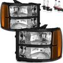 Headlights W/Bulbs for 2007-2013 GMC Sierra 1500/2007-2014 Sierra 2500 HD 3500 HD Halogen Headlamp Replacement Driver & Passenger Side