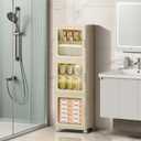 3-Tier Narrow Bathroom Storage Cabinet with Clear Doors and Adjustable Shelves, Plastic Slim Bathroom Organizers and Storage Small Spaces Pantry Kitchen Laundry Room Quick Assembly, 11.42"D x 14.57"W x 49.61"H, Beige
