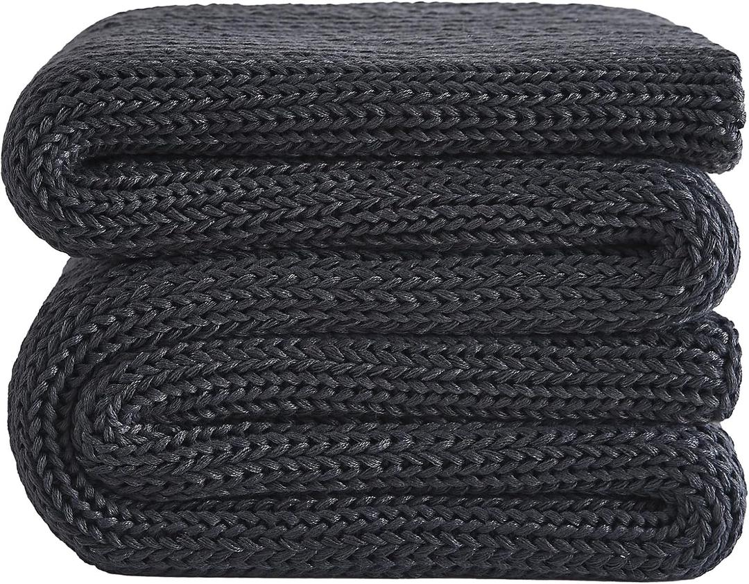 L'AGRATY Knitted Weighted Blanket - 48"x72" 15lbs Cooling Chunky Knit Heavy Blanket for Adults Braided Crochet Throw Thick Cable Yarn Knit Decorative Blanket No Beads Evenly Weighted Machine Washable (Dark Grey)