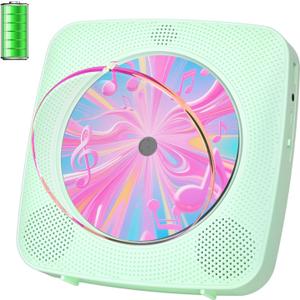 CD Player Portable Bluetooth Rechargeable: CD Players for Home Kegaudio 1800mAh Desktop Wall CD Player with Speakers with Dust Cover FM Radio USB Remote Control