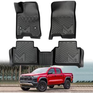 TPE Automotive Floor Mats Custom for 2023-2026 Chevy Colorado & GMC Canyon Crew Cab, All Weather Cover Protection Waterproof Black Floor Liner Front & Rear Row Full Set Car Mats, 3PCS