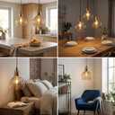 Glass Pendant Light with E26 Base, Adjustable Height, Modern Industrial Hanging Light for Dining Room, Kitchen, Living Room, Bedroom, Café, Amber, Clear, Smoke Gray 3 Color Options (Amber)