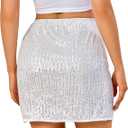 Women's Sequin Mini Skirt Sparkle High Waisted Giltter Shiny Stretchy Bodycon Skirts for Night Out Party,Club (S)