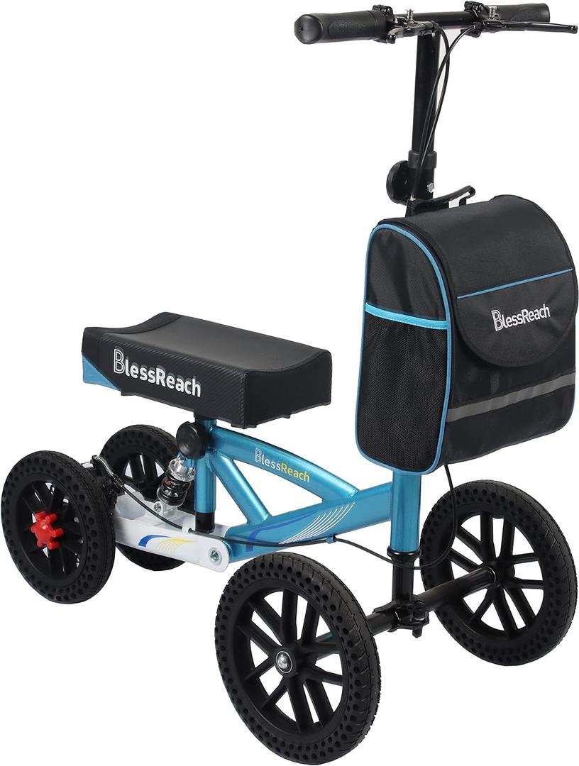 Knee Scooter, All Terrain Foldable Knee Scooter Walker, Disc Brake Knee Walker for Foot Injuries Compact Crutches Alternative (Blue)