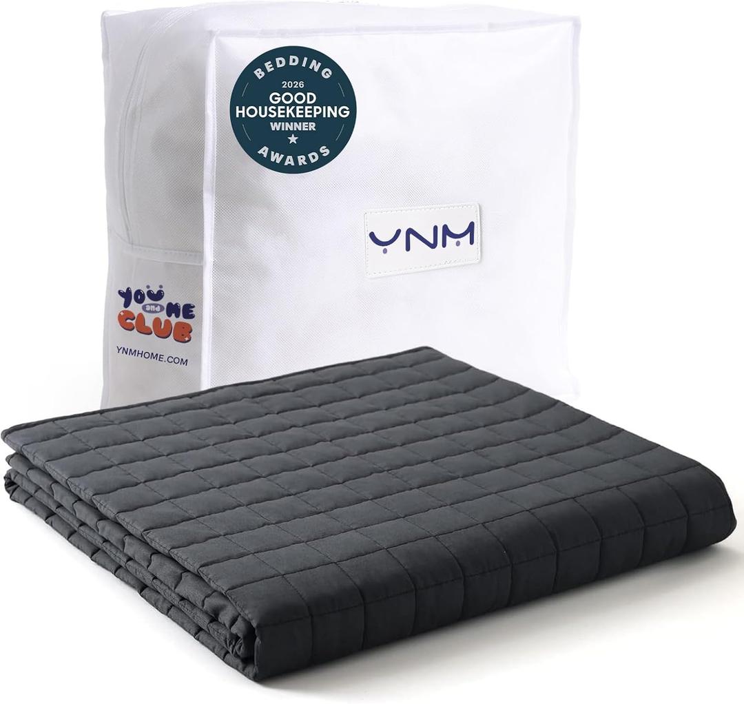 YnM Exclusive Weighted Blanket, Soothing Cotton, Smallest Compartments with Glass Beads, Bed Blanket for One Person of 190lbs, Ideal for Queen or King Bed (60x80 Inches, 20 Pounds, Dark Grey)