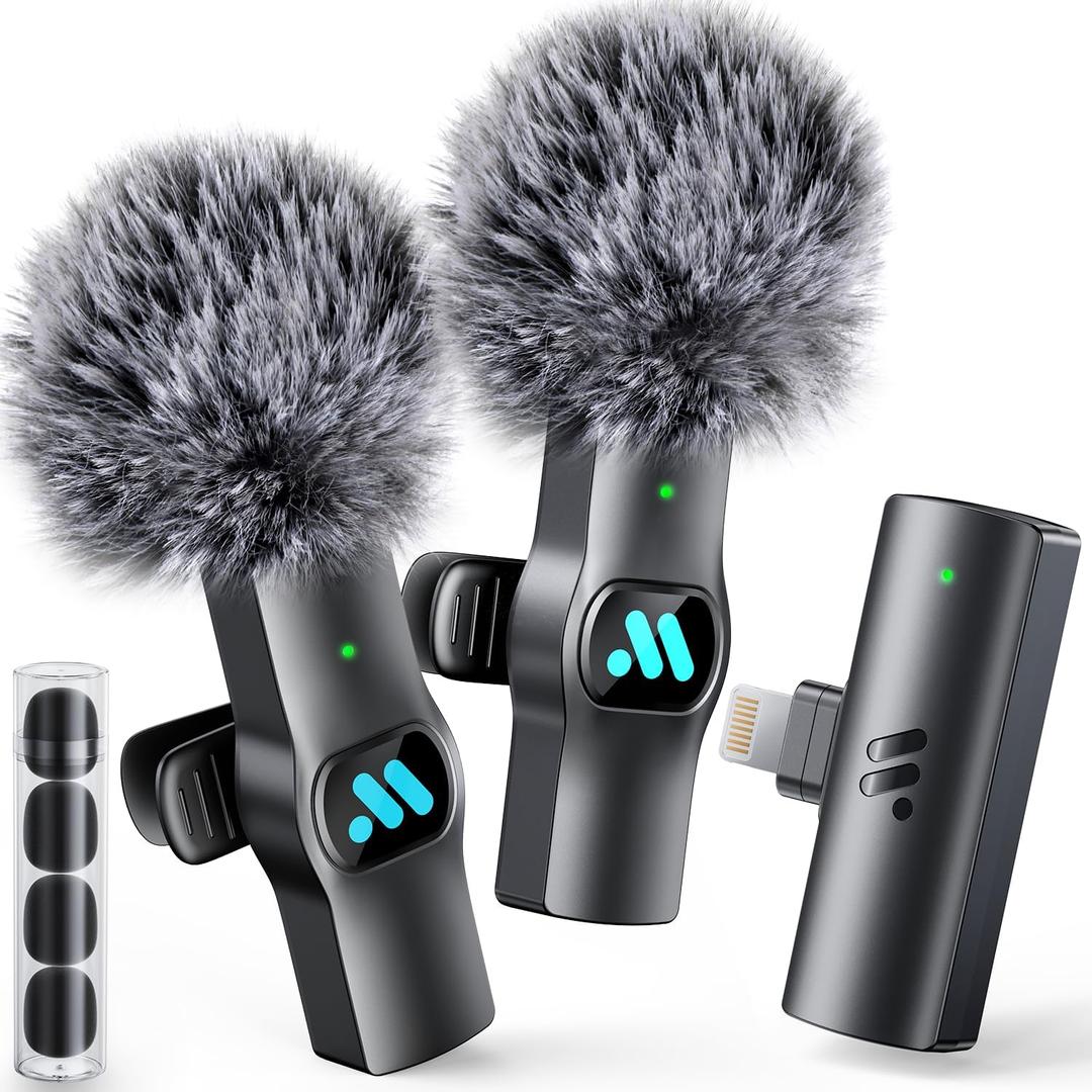 2pcs Lavalier Wireless Microphone for iPhone iPad Video Recording,Mini Microphone for Game Live Streaming,Interviews,YouTube,TikTok,Vlog(Not Applicable for iPhone USB-C Interface) (for Black-lightning)