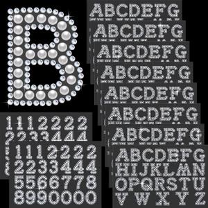 Yuxung 264 Pcs 10 Sheets Graduation Pearl Self Adhesive Stickers 8 A-Z Rhinestone Letter Stickers 2 0-9 Glitter Number Patches Crystal Pearl Patch for Graduation Crafts DIY Decor(White)