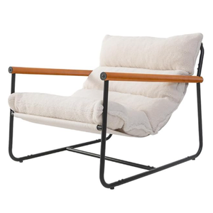 MAXYOYO Sherpa Accent Chair, Boucle Arm Chair Living Room Chair, Reading Accent Chair, Mid Century Modern Bedroom Chair,Teddy Armchair Wooden Arms Metal Frame
