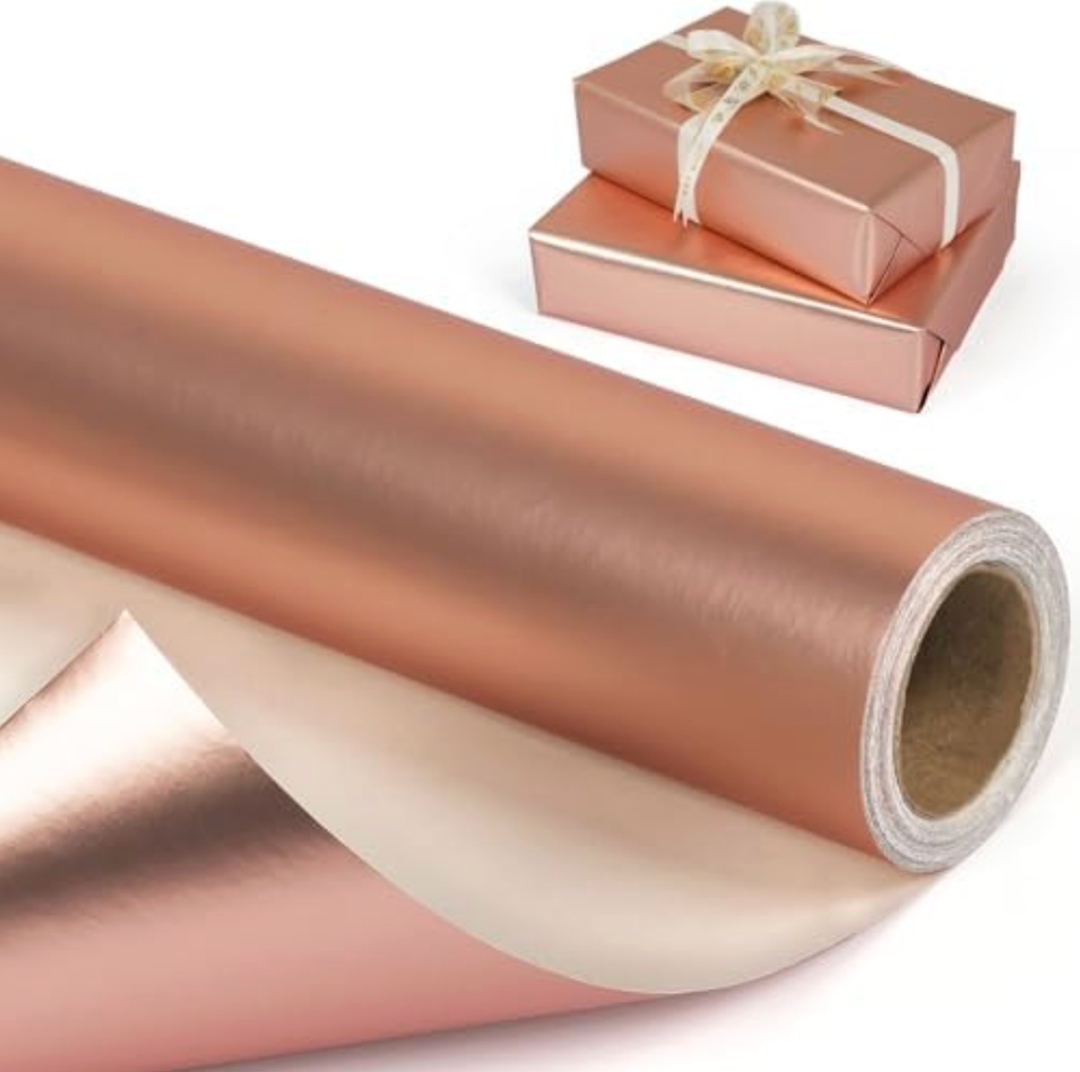 Rose Gold Metallic Wrapping Paper Roll, Solid Color Matte Gift Wrap Paper - Pearly Lustre, Light Rose Gold Gift Wrapping Paper for Birthday Wedding Christmas Mother's Day Baby Shower - 82.5FT 30inch x 33ft