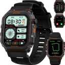Military Smart Watch for Men (Answer/Make Calls), 1.75'' Smart Watch for Android and iPhone, Fitness Watch with 100+ Sports Modes, IP68 Waterproof, GPS/Heart Rate/Sleep/Stress, Watches for Men (Black)