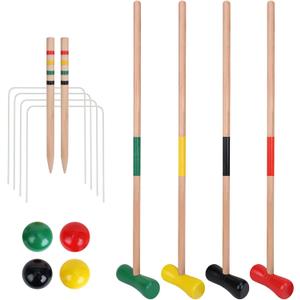 GOTHINK 4 Players Croquet Set with Wooden Balls for Adults & &Kids - Summer Outdoor Games for School Field Day Lawn Backyard Activity - 30Inch Wooden Mallets,Colored Ball, Wickets, Stakes, Medium, Small