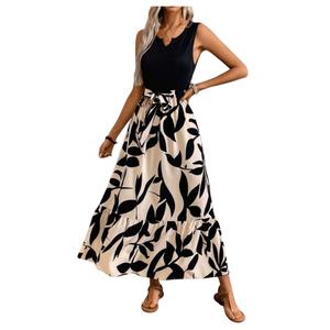 GORGLITTER Women's Open Back Flowy Maxi Dress Bow Tie Sleeveless Loose Swing Long Dresses Summer Beach Party Sundress M