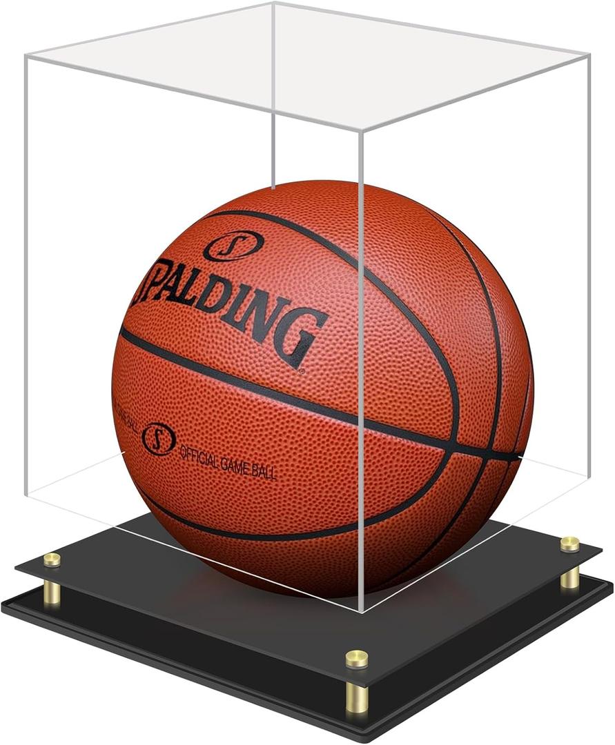 Basketball Display Case, Clear Acrylic Signed Basketball Case Stand Basketball Box Holder for Autographed Basketball Soccer for Boys Men Room Dcor Ideal Gift Athlete (No Assembly Required)