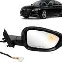 Right Side Door Mirror Compatible with Honda Accord EXL Hybird Touring 2018-2022 equipped with Power Glass, Heated, Blind Spot. Pearl Black 8pins. Replaces HO1321330 76208-TVA-A42
