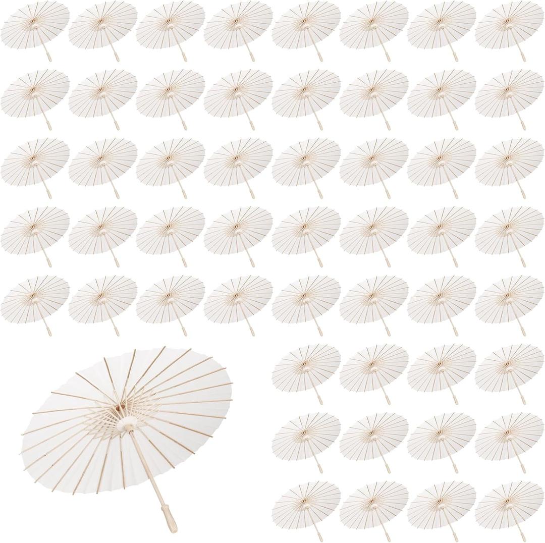 MBJZSL White Paper Umbrellas, 23.6 Inch Paper Parasol Umbrellas Chinese Japanese Style DIY Umbrellas Decorative Vintage Decor for Wedding Props