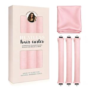 Heatless Hair Curler 3pcs Heatless Curling Rod Overnight Soft Hair Rollers to Sleep No Heat Curls Overnight Curlers for All Hair Types (Pink) Healthy and Stylish,With Satin Wrap No Heat Needed