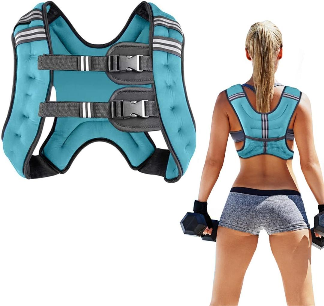 Prodigen Weighted Vest for Women and Men 8 12 16 20 25 30 Lbs with Reflective Stripe and Double Adjustable Buckle Straps Weight Vests for Strength Training, Jogging, Cardio, Weight Loss (Blue)