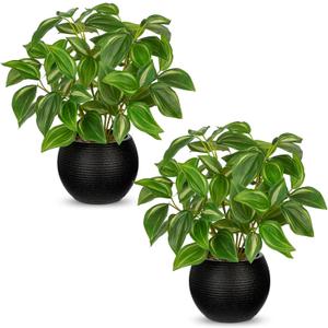2 Packs Artificial Plants in Black Pot Tradescantia Zebrina Fake Plants Potted Decorative Faux Plant for Home Kitchen Decor
