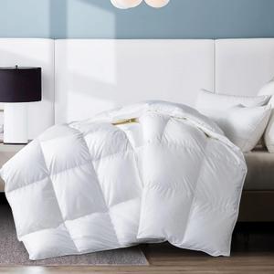 WhatsBedding Twin Comforter,Filled with Feather and Down, White Duvet Insert - Luxurious Hotel Collection Bed Blanket Comforter - 100% Cotton Shell -Twin Size 64x88 Inch