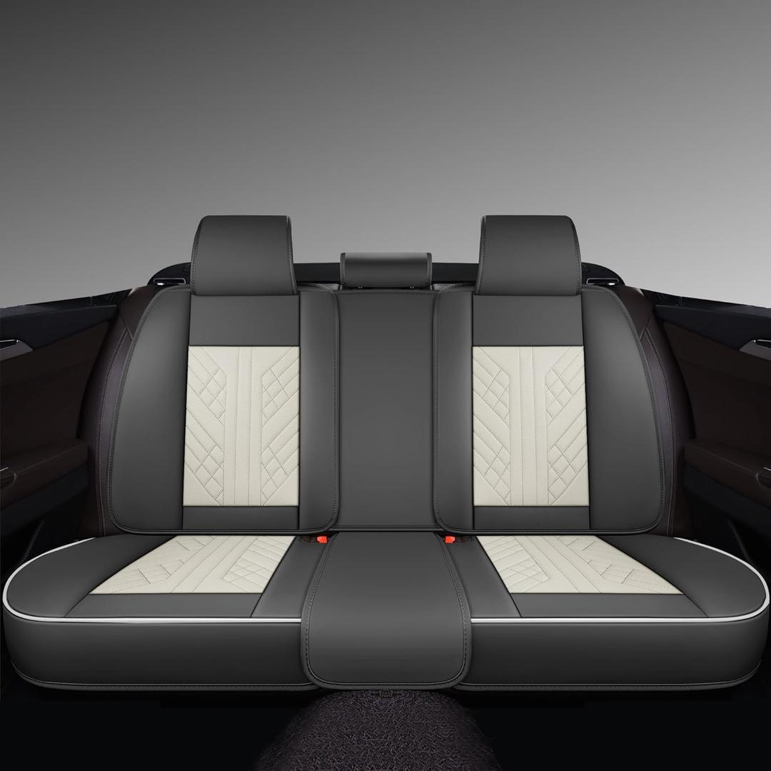 GXT Bench Seat Cover, Premium Faux Leather Bench Seat Covers for Trucks - Universal Fit for Most Sedans SUV Pick-up Truck, Durable for Long Lasting Protection (Grey and White)