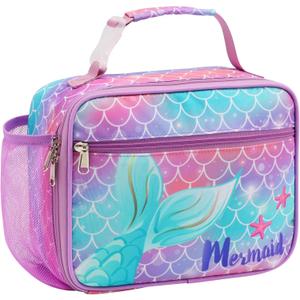 Bagseri Kids Lunch Bag Girls - Kids Lunch Box for Girls Reusable Insulated Lunch Bag with Water Bottle Holder Toddler Lunch Box for Daycare and School, Purple Mermaid Tail (Water Bottle Not Included)