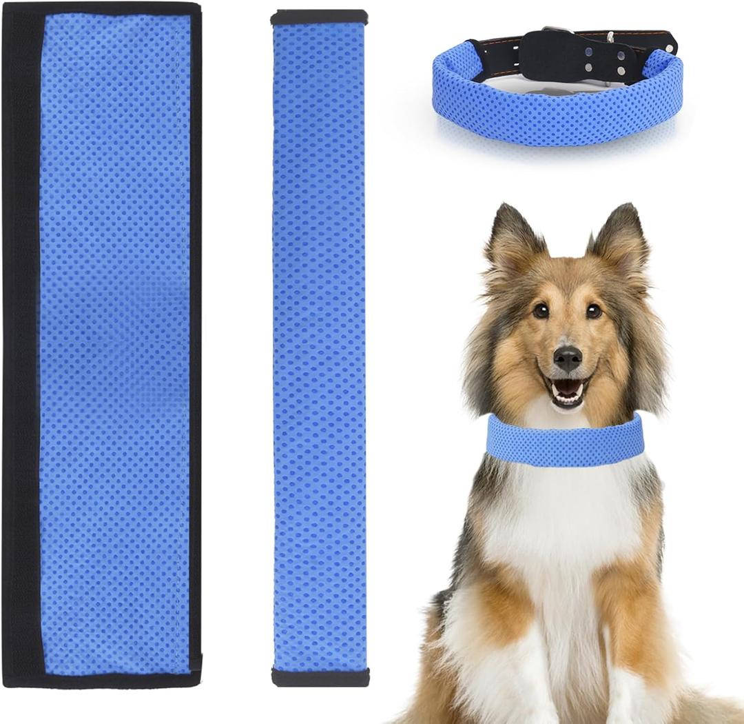 Dog Cooling Collar, Bandana for Pets in Summer, PVA Material for Physical Cooling, Adjustable with Velcro, for All Dogs, 2-Pack, Blue (Large)